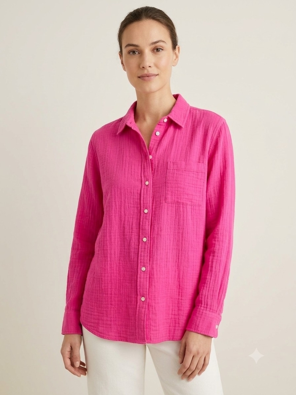 J.Crew Hot Pink Cotton Gauze Long Sleeve Button Down Shirt Casual Relaxed Fit XL